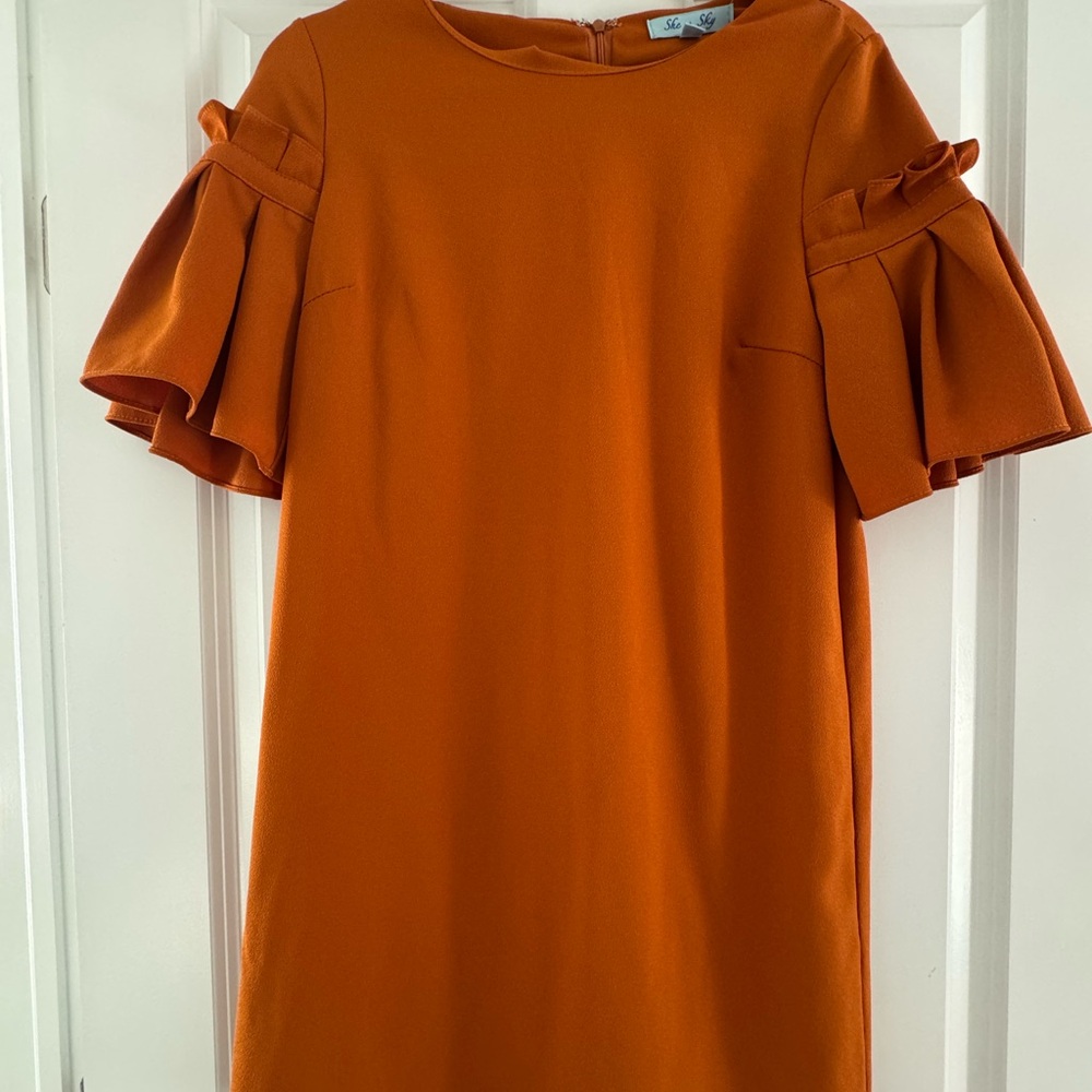 She + Sky Orange Flared Sleeve Dress